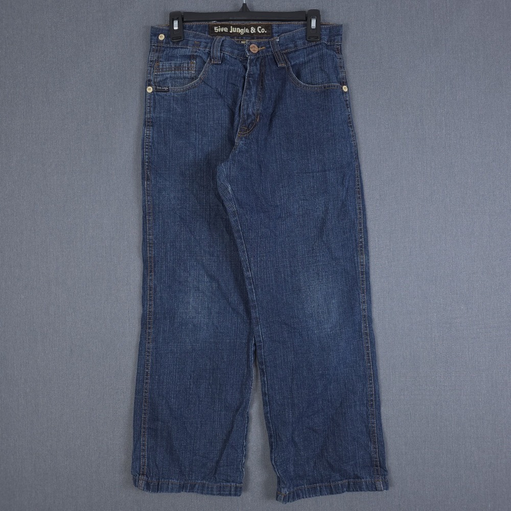 Vintage 5ive Jungle Jeans Mens 30 (Fits 29x28) Blue Wide Leg Baggy Denim Y2K
